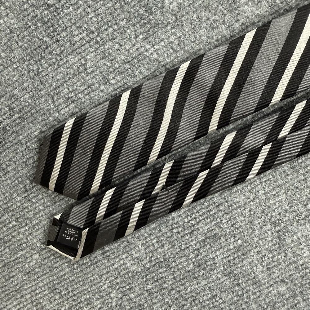 Express Men's Black Gray White Striped 100% Silk Neck Tie New With Tag